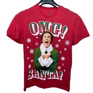 Elf Red OMG SANTA! Screen Print Holiday Short Sleeve Tee Shirt Size Medium